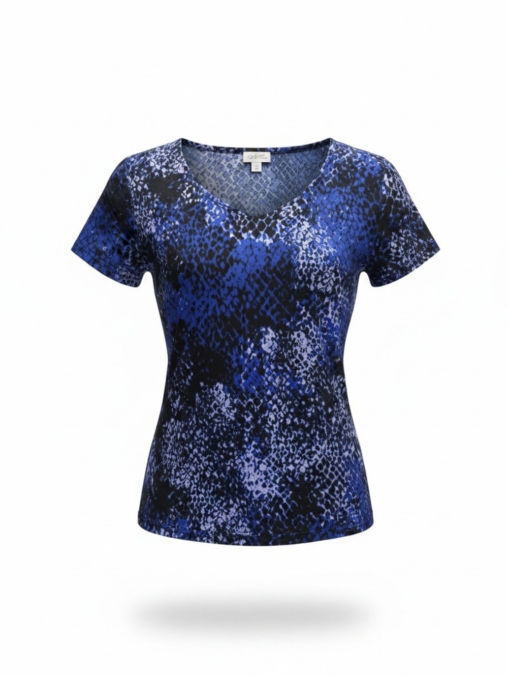 Jaclyn Smith Blue & Black Short Sleeve Animal Print Top